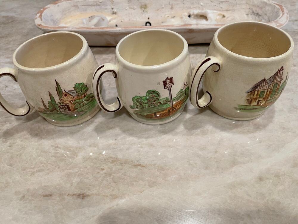 VINTAGE ROY KIRKHAM POTTERY ENGLAND POTTERY NEW INN GLOUCESTER MUGS